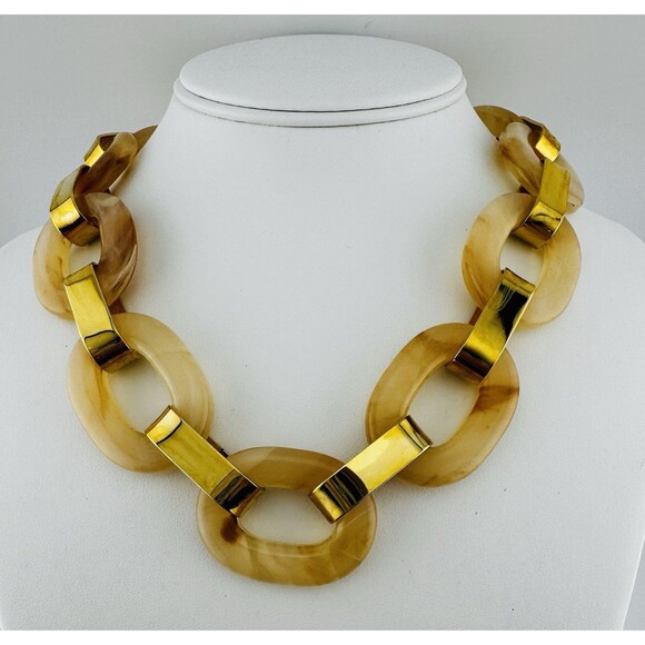 J. Crew Jewelry - J Crew Chunky Necklace Gold Tone Tortoiseshell Butterscotch  Acrylic Chain 20”